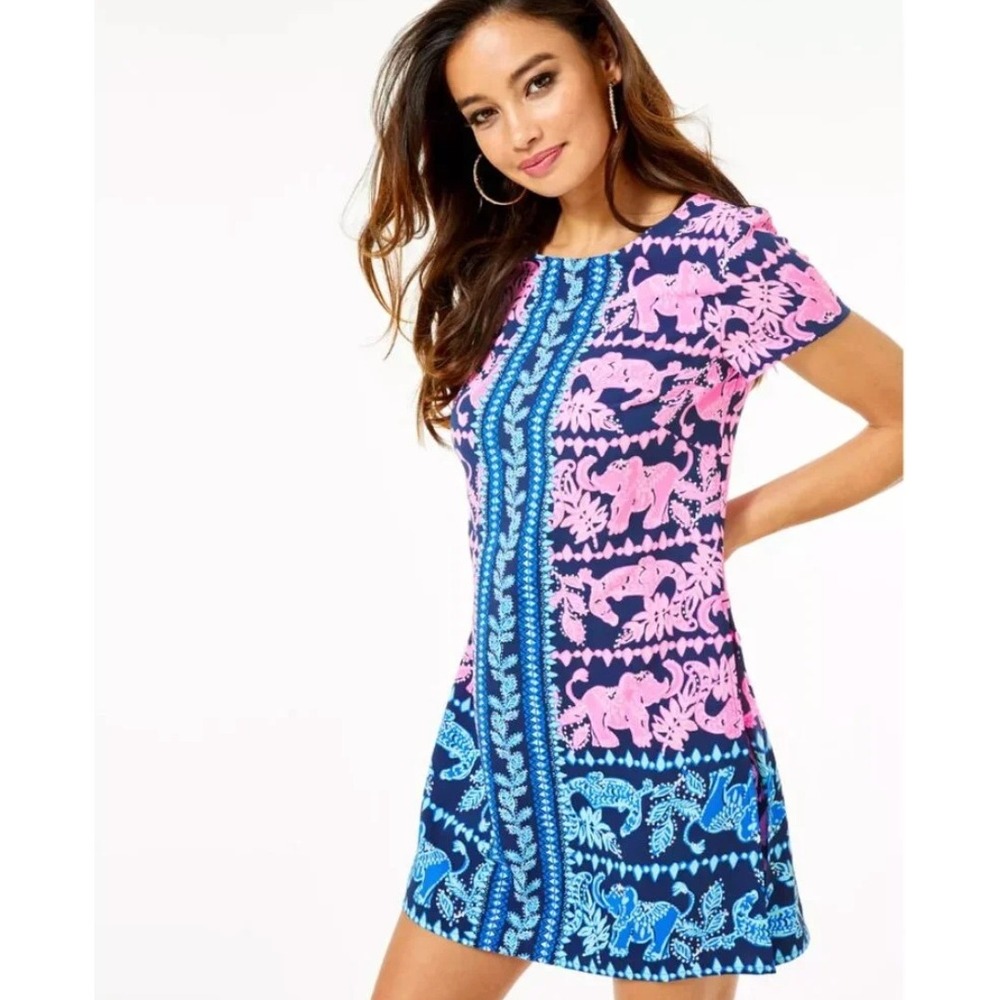 Lilly Pulitzer Blanca Stretch Romper in High Tide Navy Pink Elephant sz 10